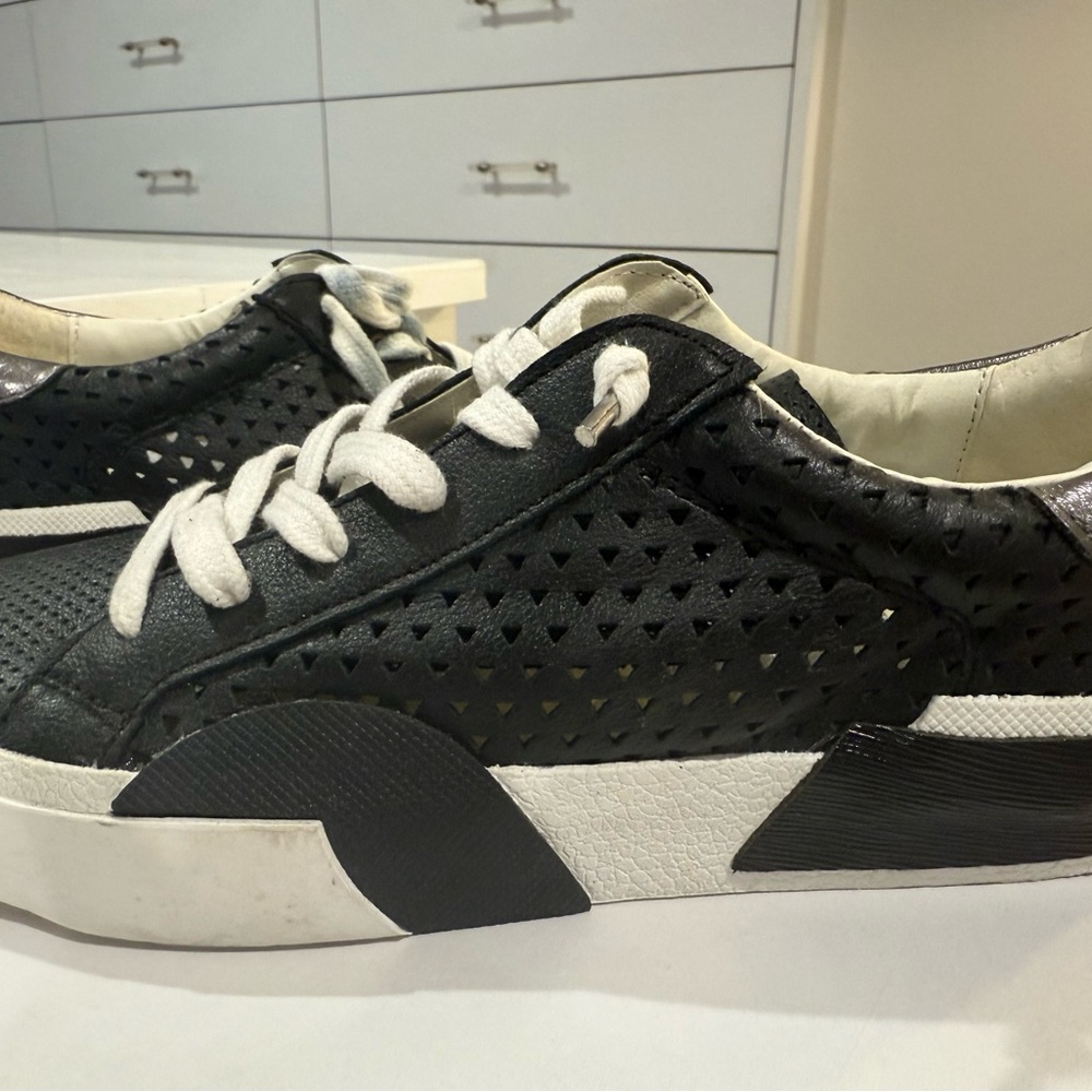Dolce Vita Black Perforated Lace-Up Sneakers with White Soles